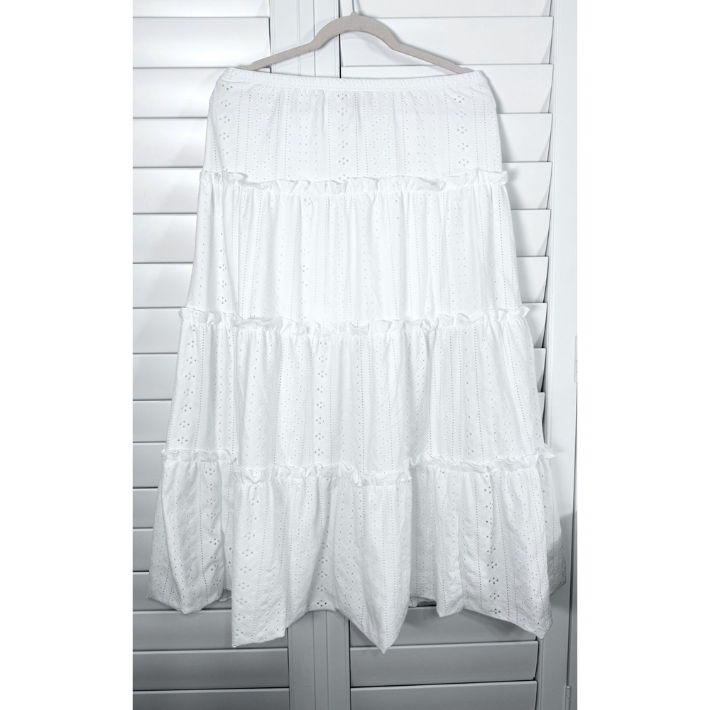Women S‎ Long Skirts White Eyelet Look Elastic Waist Lined Boho  Festival Summer